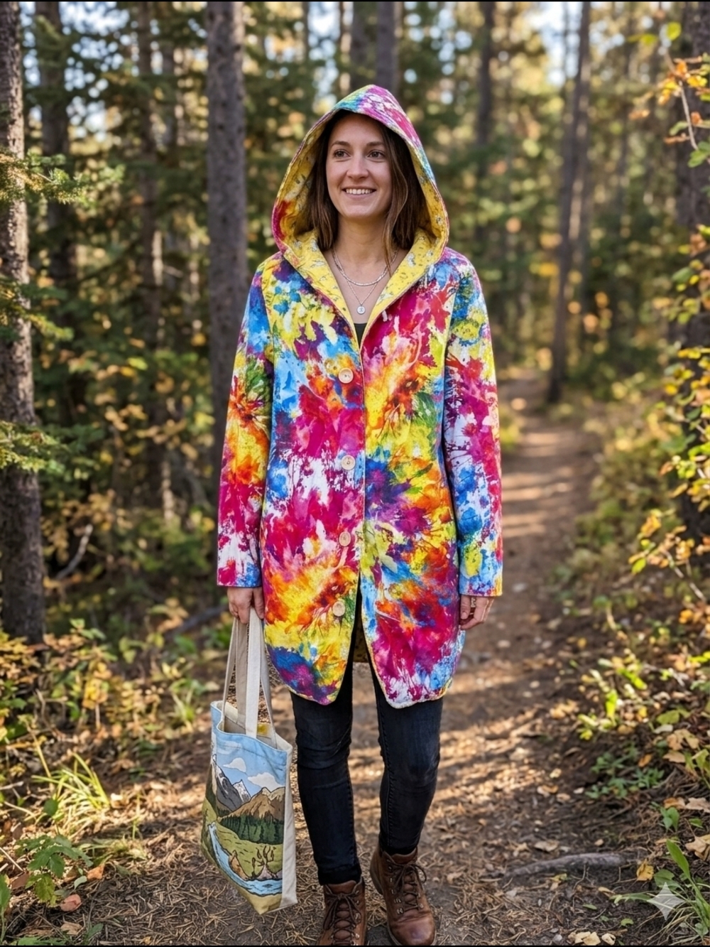 HANDMADE Reversible Coat - S/M - Unique Tie-Dye/Alpaca Pattern - Picture 4 of 9